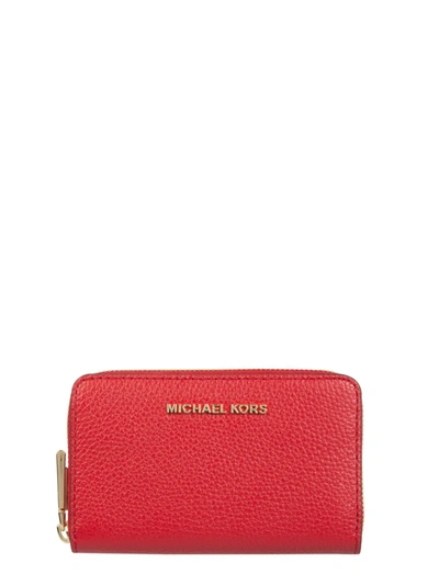 Shop Michael Michael Kors Compact Card Holder With Logo In Rosso