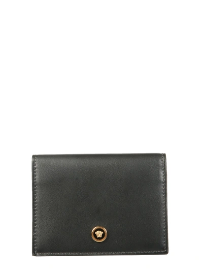 Shop Versace Leather Card Holder In Nero