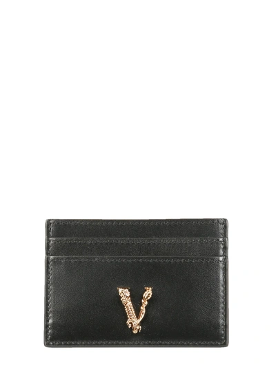 Shop Versace Card Holder With Virtus Logo In Nero