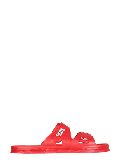 Shop Gcds Sandals With Logo In Rosso