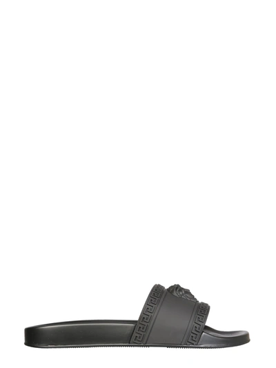 Shop Versace Slide Sandals In Nero