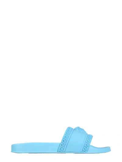 Shop Versace Slide Sandals In Blu