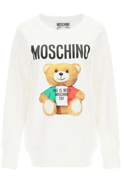 Shop Moschino Sweatshirt With Italian Teddy Bear In Fantasia Bianco (white)