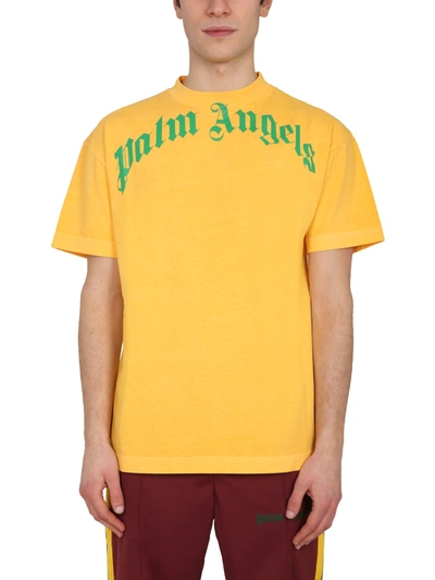 Shop Palm Angels Crew Neck T-shirt In Giallo