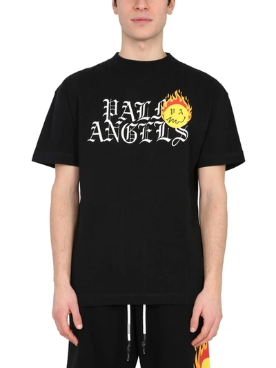 Shop Palm Angels Crew Neck T-shirt In Nero