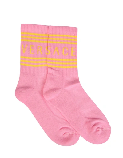 Shop Versace Socks With Logo In Rosa