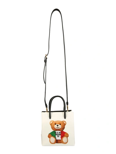 Shop Moschino Mini Tote Bag With Italian Teddy Bear Print In Bianco
