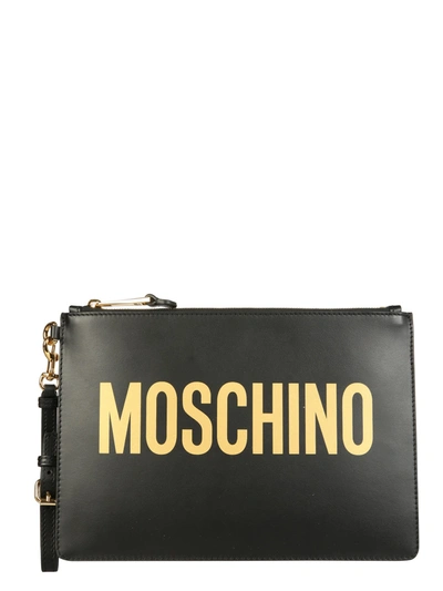 Shop Moschino Pouch With Maxi Logo In Nero