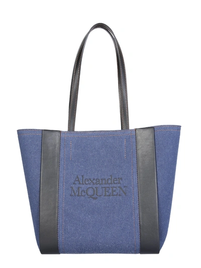 Shop Alexander Mcqueen Small Signature Shopping Bag In Blu