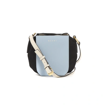 Shop Marni Gusset Bag In Nylon And Shiny Calfskin Leather In Smoke Blue Black