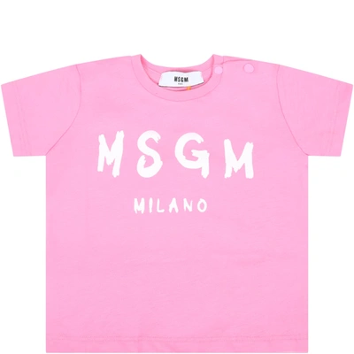 Shop Msgm Pink T-shirt For Babygirl With Logo