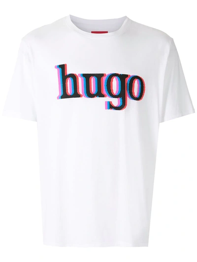 Shop Hugo Logo-print Crew-neck T-shirt In White