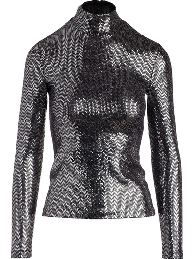 Shop Rosetta Getty Sequin-embellished High-neck Top In Black
