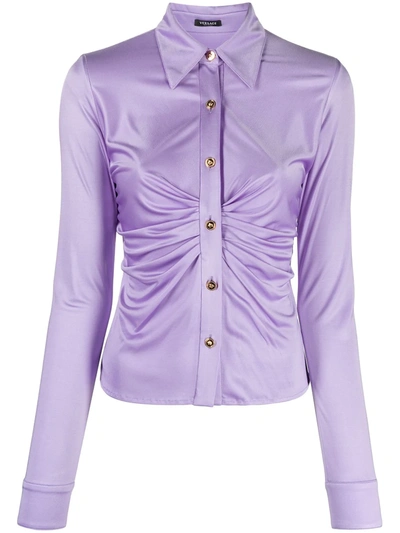 Shop Versace Ruched-front Blouse In Purple