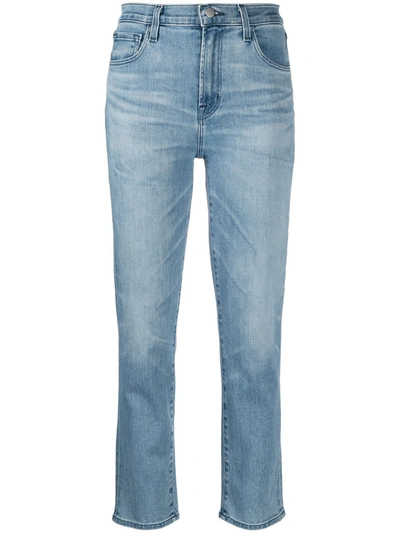 Shop J Brand High-waisted Cropped Jeans In Blue