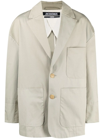 Shop Jacquemus Single-breasted Multi-pocket Blazer In Green