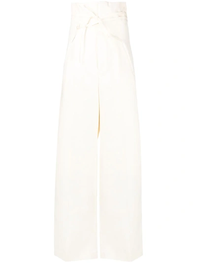 Shop Jacquemus High-waisted Wide-leg Trousers In Neutrals