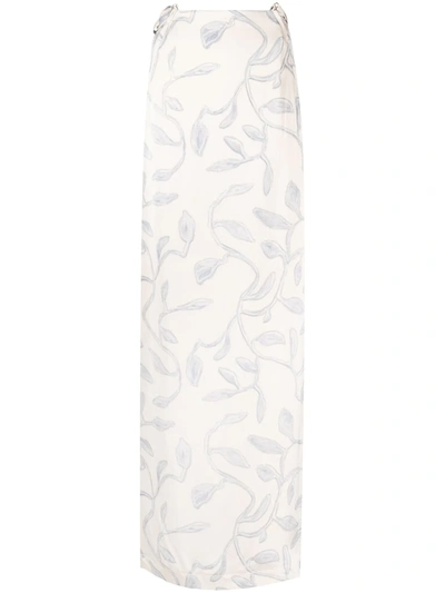 Shop Jacquemus Leaves-pattern Long Skirt In Neutrals