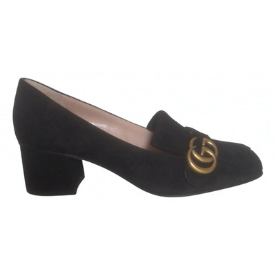 Pre-owned Gucci Marmont Black Suede Heels