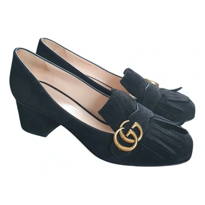 Pre-owned Gucci Marmont Black Suede Heels