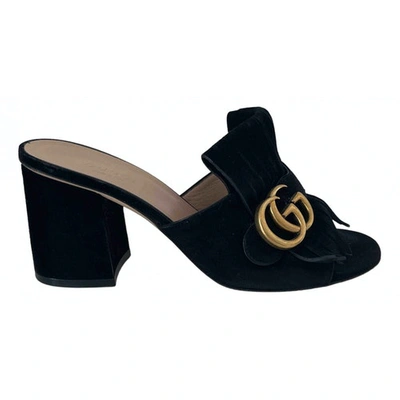 Pre-owned Gucci Marmont Black Suede Sandals