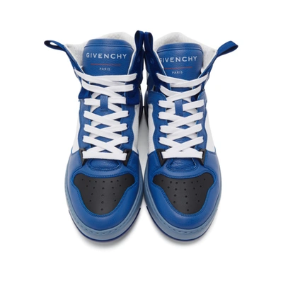 Shop Givenchy Blue Three-toned Wing High-top Sneakers In 114 White/b