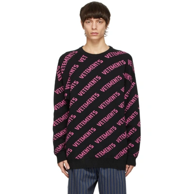 Shop Vetements Black All-over Logo Sweater In Black / Hot Pink 146