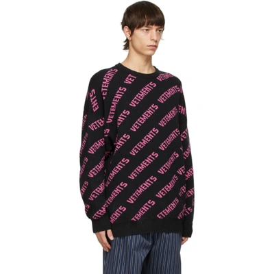 Shop Vetements Black All-over Logo Sweater In Black / Hot Pink 146