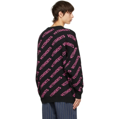Shop Vetements Black All-over Logo Sweater In Black / Hot Pink 146