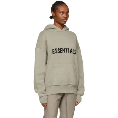 Essentials Taupe Knit Logo Hoodie In Sage ModeSens