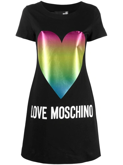 Shop Love Moschino Heart Print T-shirt Dress In Black