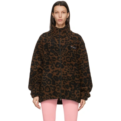 Shop Vetements Brown Fleece Leopard Logo Jacket