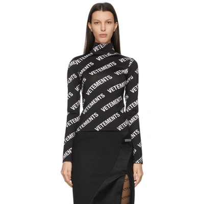 Shop Vetements Black & White All-over Logo Fitted Turtleneck In Black / Whi