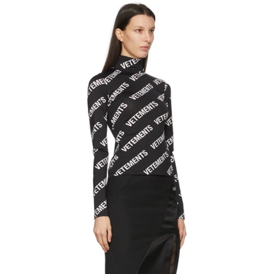 Shop Vetements Black & White All-over Logo Fitted Turtleneck In Black / Whi