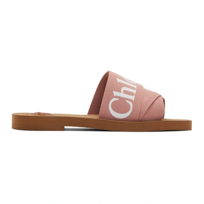 Shop Chloé Pink Logo Woody Flat Mules In 6h6 Dlctpnk