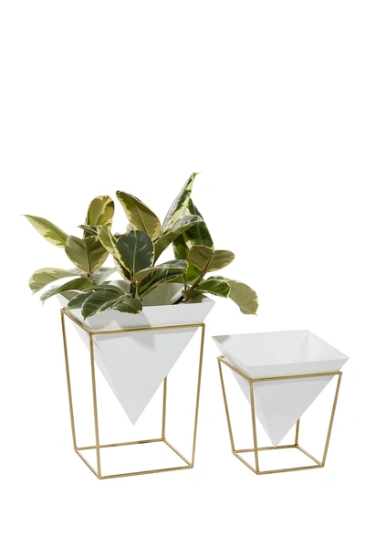 Shop Cosmoliving By Cosmopolitan White Metal Contemporary Planter With Removable Stand In Multi