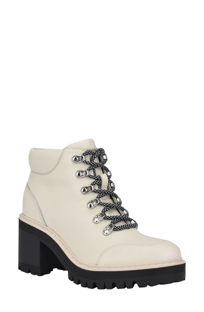 Shop Marc Fisher Ltd Waldo Lace-up Platform Bootie In Chic Cream Leather