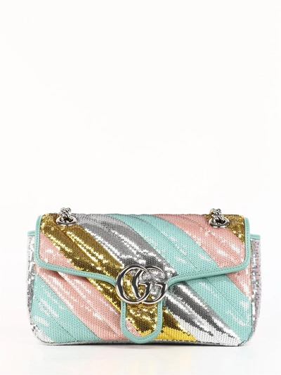 Shop Gucci Gg Marmont Small Sequin Shoulder Bag In Multi