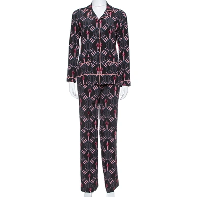 Pre-owned Valentino Black Silk Crepe Love Blade Print Pajama Set Xs