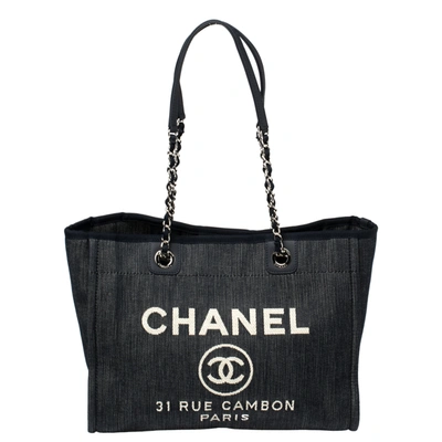 Pre-owned Chanel Navy Blue Denim Medium Deauville Shopper Tote