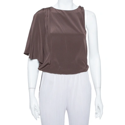 Pre-owned Alice And Olivia Brown Silk Asymmetric Draped Top Xs