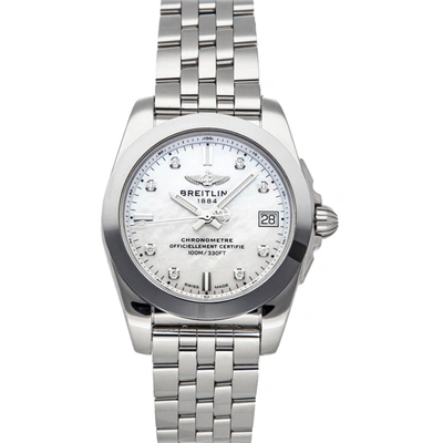 Pre-owned Breitling Mop Diamonds Stainless Steel Galactic W7433012/a780 Women's Wristwatch 36 Mm In White