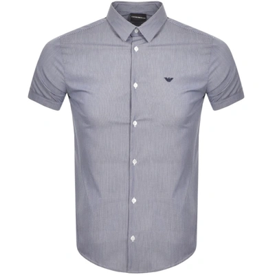 Shop Armani Collezioni Emporio Armani Check Short Sleeve Shirt Blue