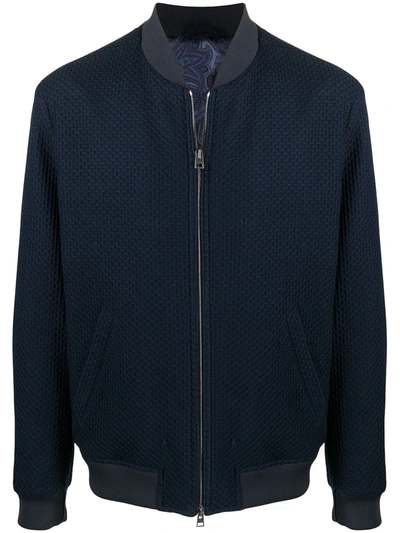 Shop Etro Honeycomb Jersey Bomber Jacket In Blue