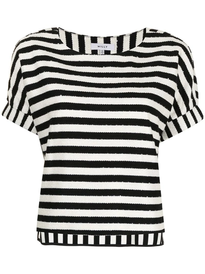 Shop Milly Julie Striped Cotton T-shirt In White