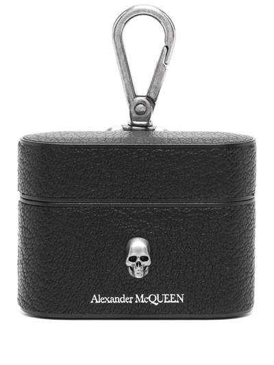 Shop Alexander Mcqueen Skull Charm Leather Airpods Pro Case In Black