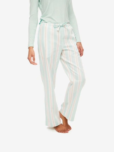 Shop Derek Rose Women's Lounge Pants Milly 9 Cotton Full Satin Stripe Mint
