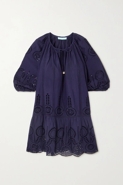 Shop Melissa Odabash Ashley Lace-trimmed Broderie Anglaise Cotton Kaftan In Navy