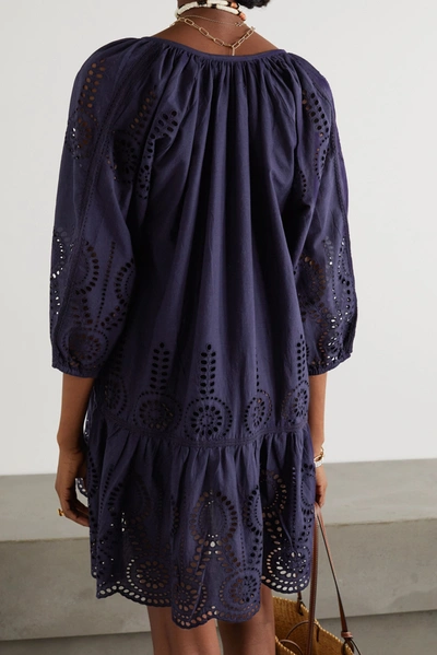 Shop Melissa Odabash Ashley Lace-trimmed Broderie Anglaise Cotton Kaftan In Navy