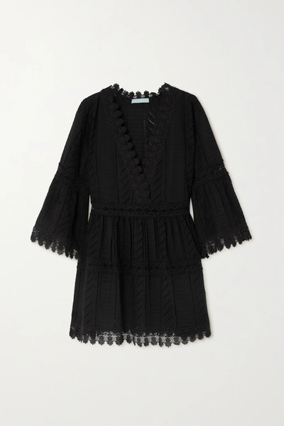 Shop Melissa Odabash Victoria Lace-trimmed Broderie Anglaise Cotton Mini Dress In Black